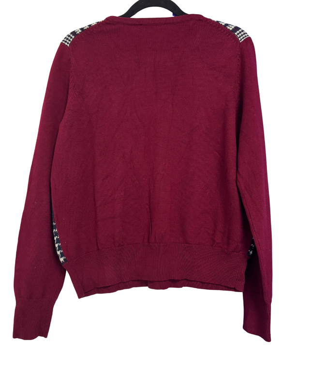 Tommy Hilfiger Burgundy Houndstooth Front Knit Sweater