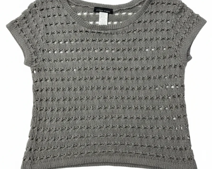 Sweater Project Grey Open-Knit Metallic Cap Sleeve Sweater