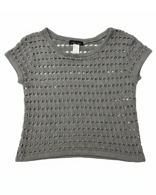 Sweater Project Grey Open-Knit Metallic Cap Sleeve Sweater