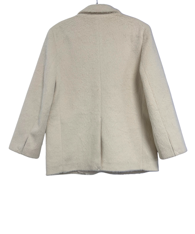 Zara Cream Oversized Textured Faux Fur Blazer Coat