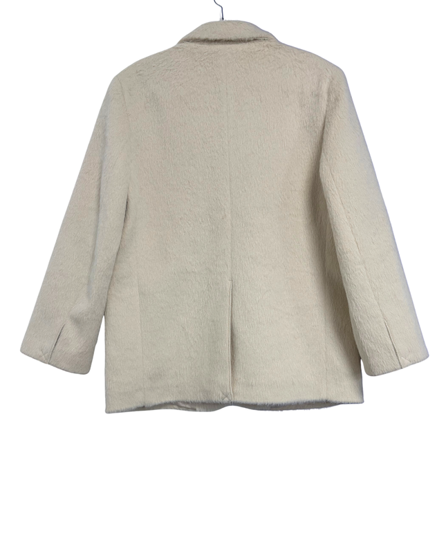 Zara Cream Oversized Textured Faux Fur Blazer Coat