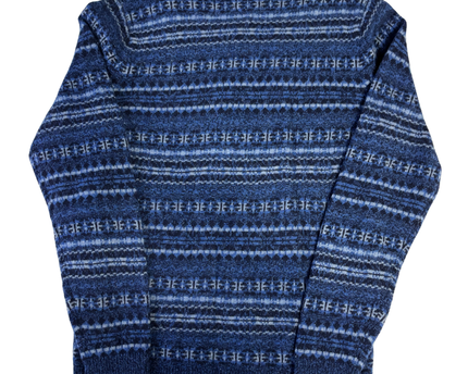 Tommy Hilfiger Blue Fair Isle Pattern V-Neck Knit Sweater