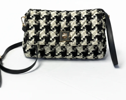 H&M Black and White Houndstooth Tweed Crossbody Bag