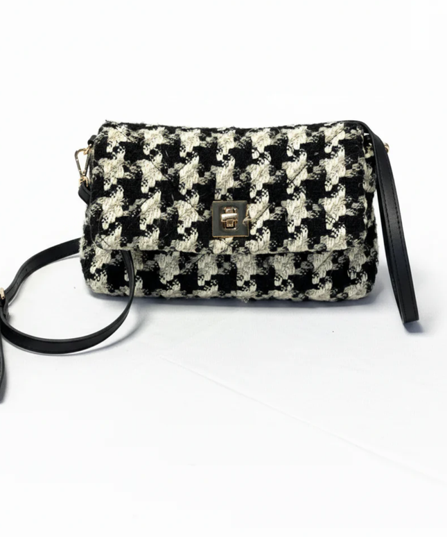 H&M Black and White Houndstooth Tweed Crossbody Bag