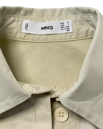 MNG Stone Beige Box Pleat Structured Cropped Shirt