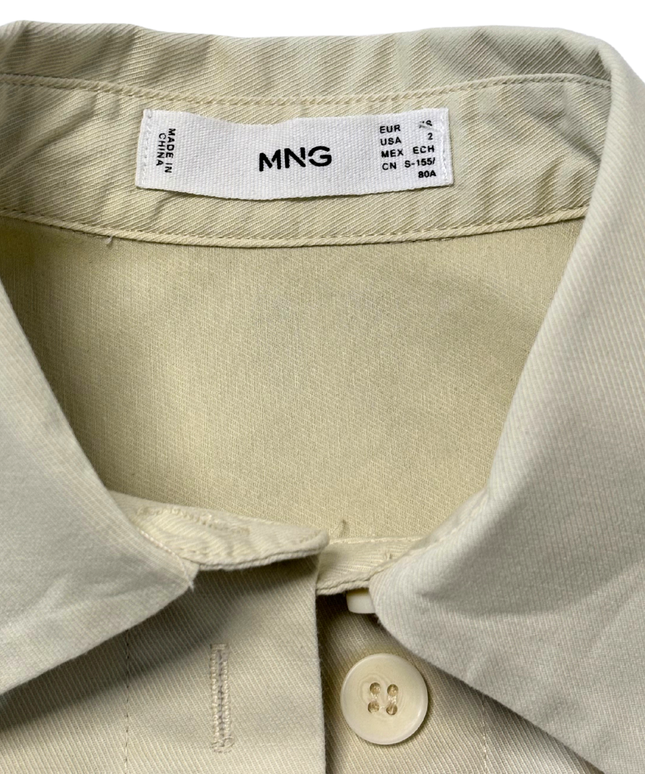 MNG Stone Beige Box Pleat Structured Cropped Shirt