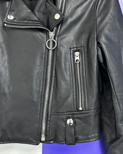 Bershka Black Faux Leather Cropped Biker Jacket