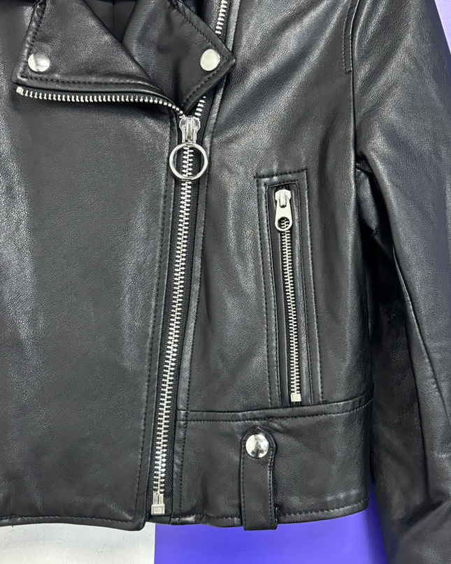 Bershka Black Faux Leather Cropped Biker Jacket