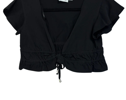 Princess Polly Black Tie-Front Ruffle Sleeve Crop Top