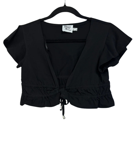 Princess Polly Black Tie-Front Ruffle Sleeve Crop Top