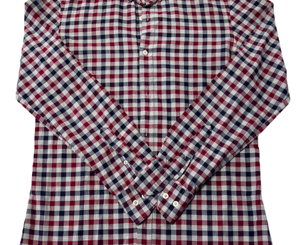 Massimo Dutti Red and Navy Checkered Button-Down Shirt