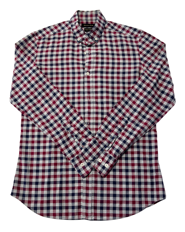 Massimo Dutti Red and Navy Checkered Button-Down Shirt