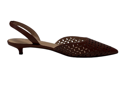 Cole Haan Tan Perforated Leather Slingback Kitten Heel Pump W/Box