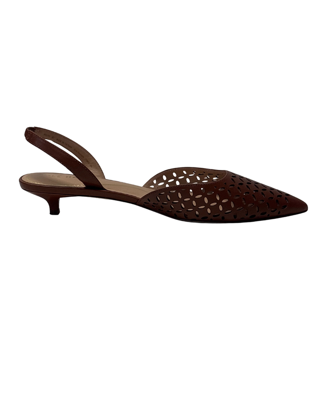 Cole Haan Tan Perforated Leather Slingback Kitten Heel Pump W/Box