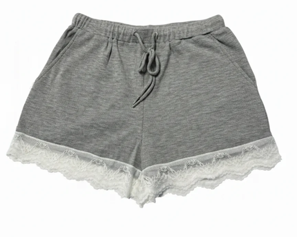 Skylar Rose Grey Lace Trim Ribbed Knit Shorts
