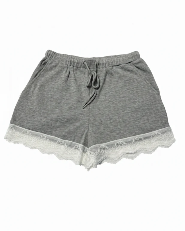 Skylar Rose Grey Lace Trim Ribbed Knit Shorts