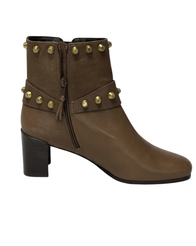 Stuart Weitzman Brown Studded Leather Ankle Boots