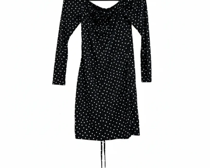 PrettyLittleThing Black Polka Dot Ruched Front Dress W/Tags
