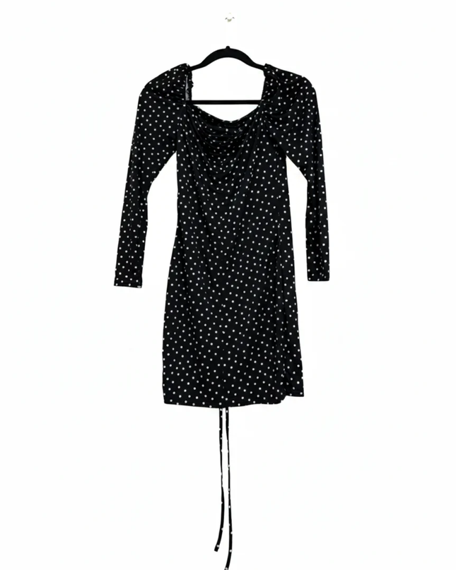 PrettyLittleThing Black Polka Dot Ruched Front Dress W/Tags