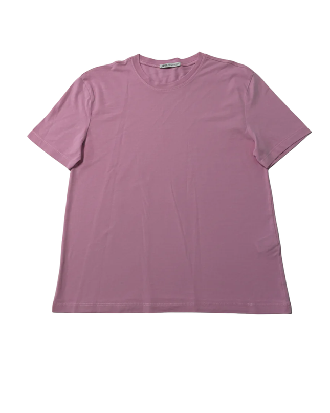 Zara Pink Short Sleeve Classic Crew Neck T-Shirt
