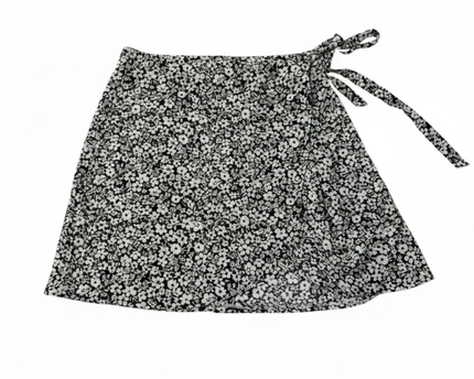 New Look Black and White Floral Wrap Mini Skirt
