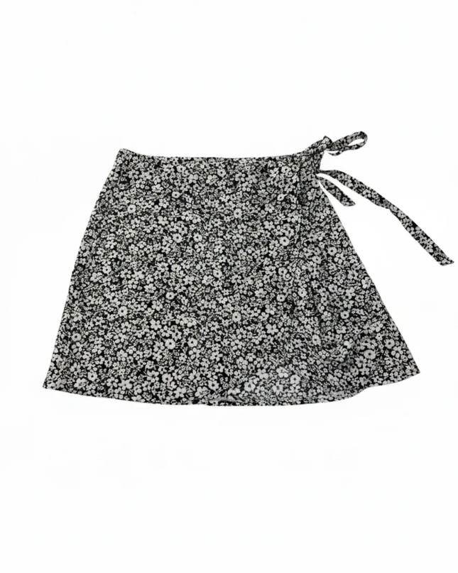New Look Black and White Floral Wrap Mini Skirt