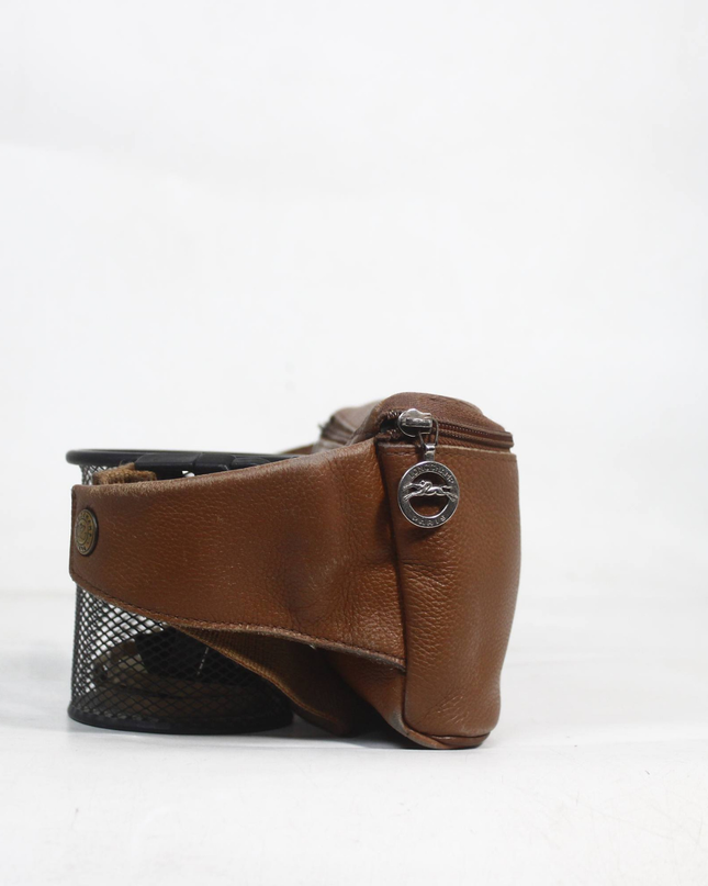 Longchamp Brown Pebbled Leather Toiletry Pouch