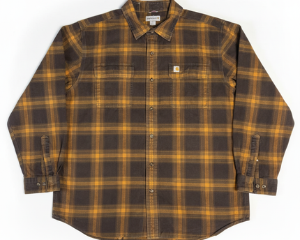 Carhartt Brown and Orange Plaid Long Sleeve Button-Down Shirt