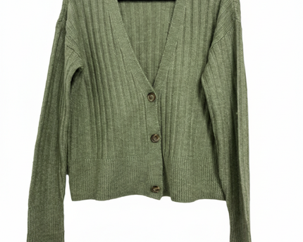 Lefties Green Ribbed Knit V-Neck Cardigan