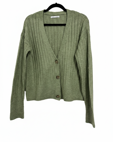 Lefties Green Ribbed Knit V-Neck Cardigan