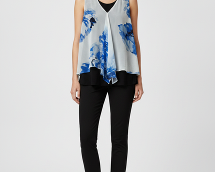 Calvin Klein Black & Blue Floral Layered Sleeveless V-Neck Top