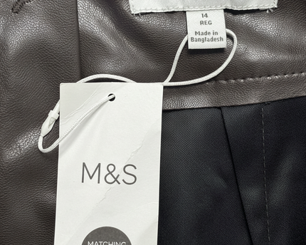 M&S Collection Faux Leather Panelled in Dark Chocolate Brown Midi Skirt | With Tags