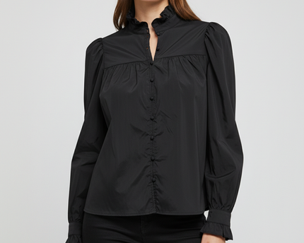 H&M Black Ruffle Collar Puff Sleeve Blouse