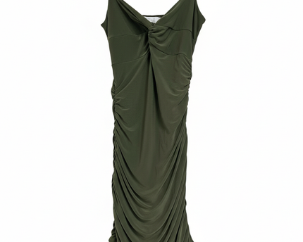 QUIZ Olive Green Ruched Knot Front Bodycon Mini Dress
