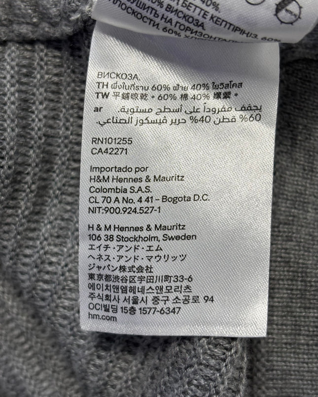 H&M Grey Ribbed Open-Front Longline Cardigan