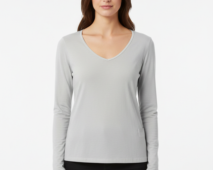 H&M White V-Neck Long Sleeve Cotton T-Shirt