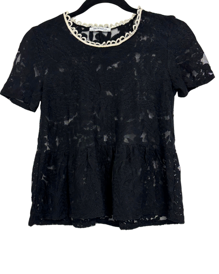 Zara Trafaluc Black Lace with Scalloped Collar Peplum Top
