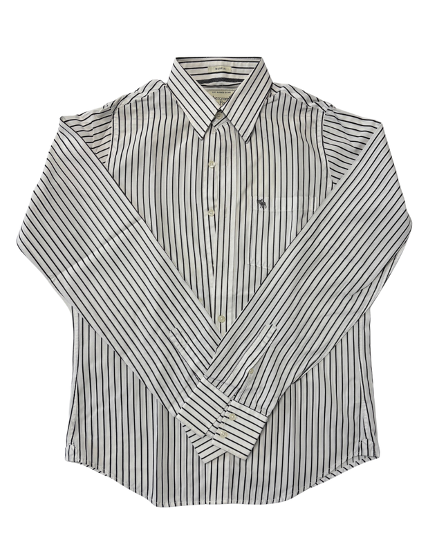 Abercrombie & Fitch Black & White Striped Muscle Fit Button-Down Shirt - M