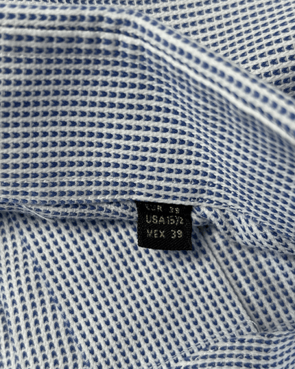 Massimo Dutti Blue White Micro-Pattern Italian Fabric Long Sleeve Shirt