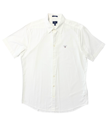 GANT Tech Prep Regular Fit White Short-Sleeve Button-Up Shirt