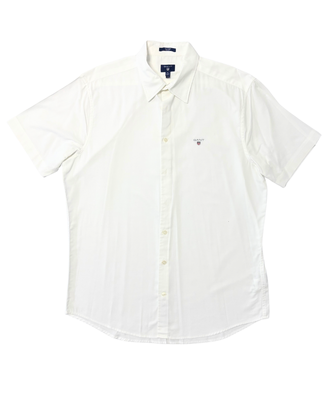 GANT Tech Prep Regular Fit White Short-Sleeve Button-Up Shirt