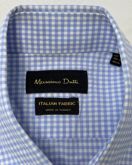 Massimo Dutti Blue & White Micro Gingham Italian Fabric Shirt - XXL
