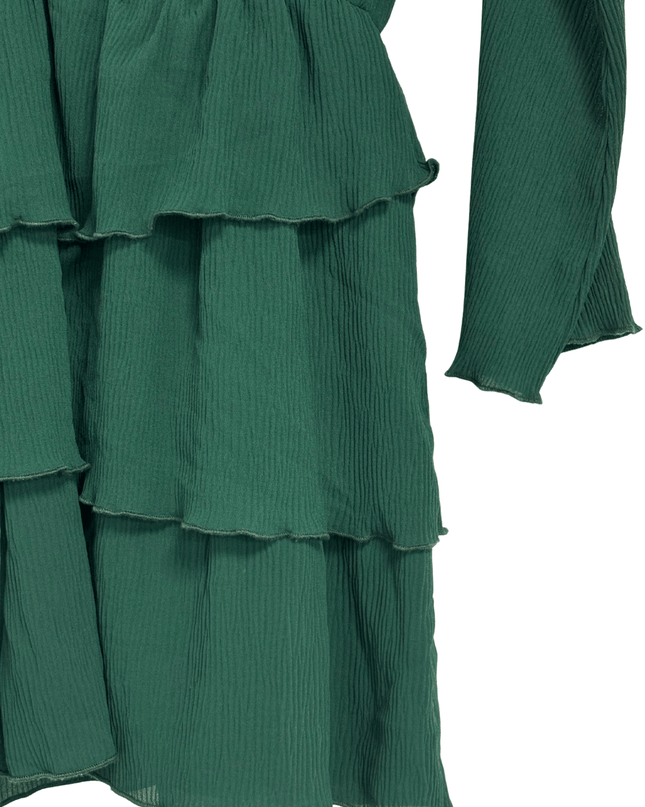 Zara Tiered Ruffle Forest Green Long Sleeve Mini Dress