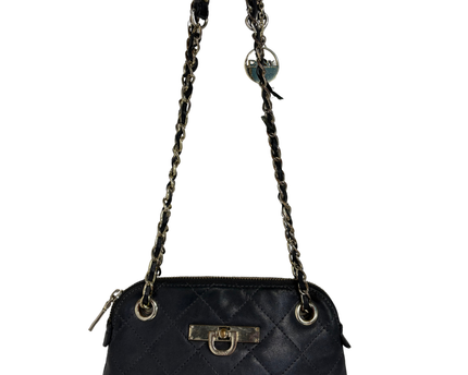 DKNY Black Quilted Leather Mini Shoulder Bag with Chain Strap