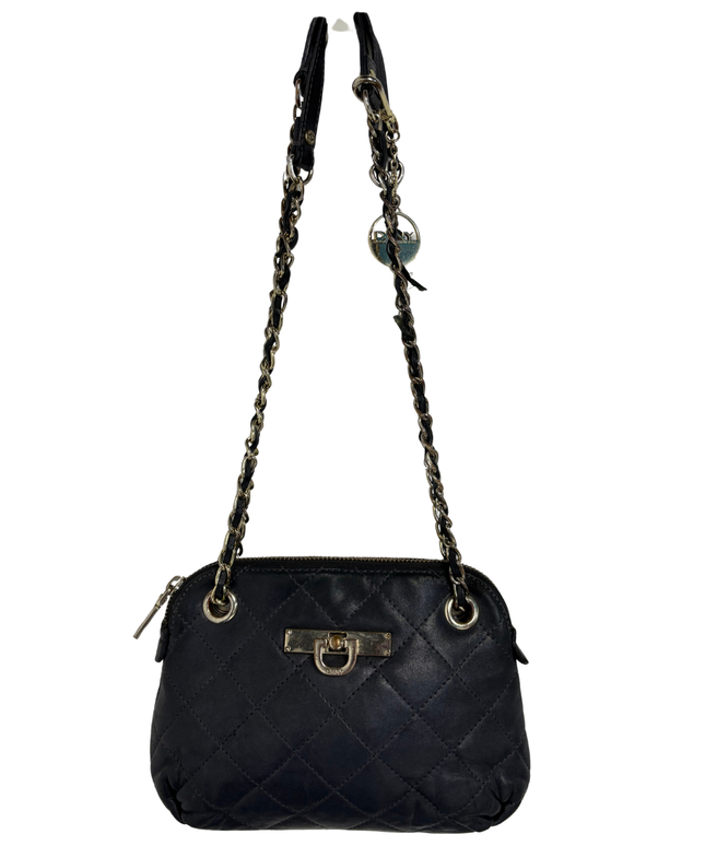 DKNY Black Quilted Leather Mini Shoulder Bag with Chain Strap
