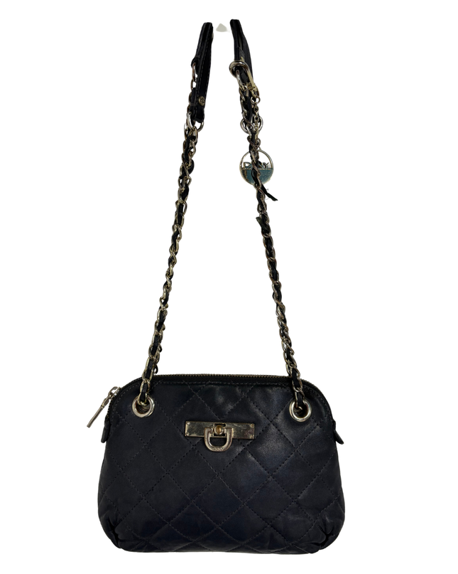 DKNY Black Quilted Leather Mini Shoulder Bag with Chain Strap