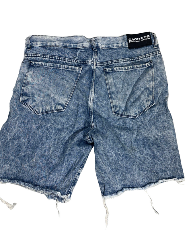 Distressed Denim Shorts with Raw Hems – Acid Wash Blue - XXL