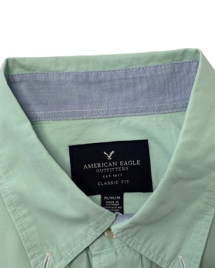 American Eagle Classic Fit Mint Green Button-Up Shirt - M
