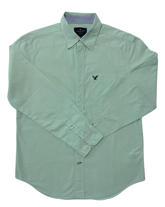American Eagle Classic Fit Mint Green Button-Up Shirt - M