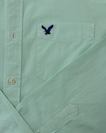 American Eagle Classic Fit Mint Green Button-Up Shirt - M